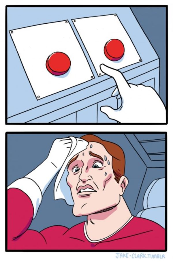 Two buttons sweating meme